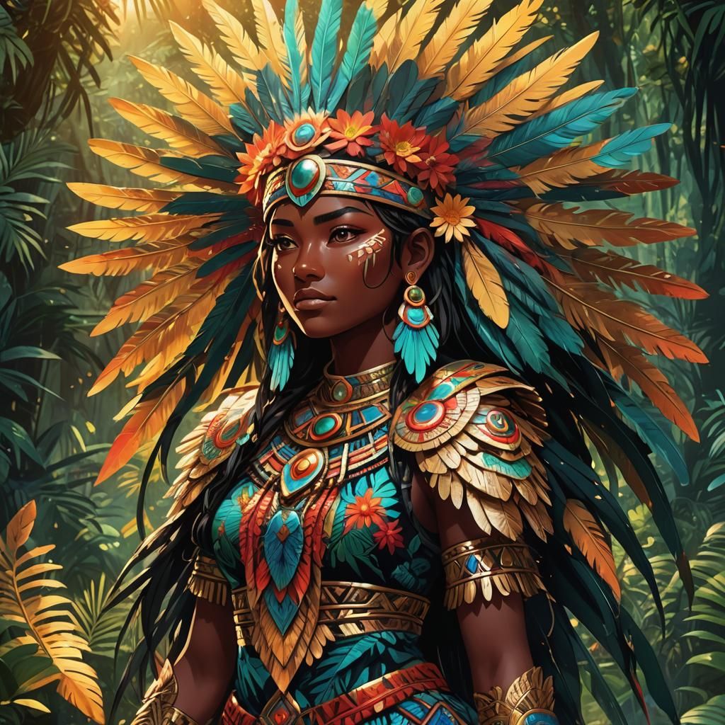 Aztec Girl in Mystical Jungle: Anime Manga Art