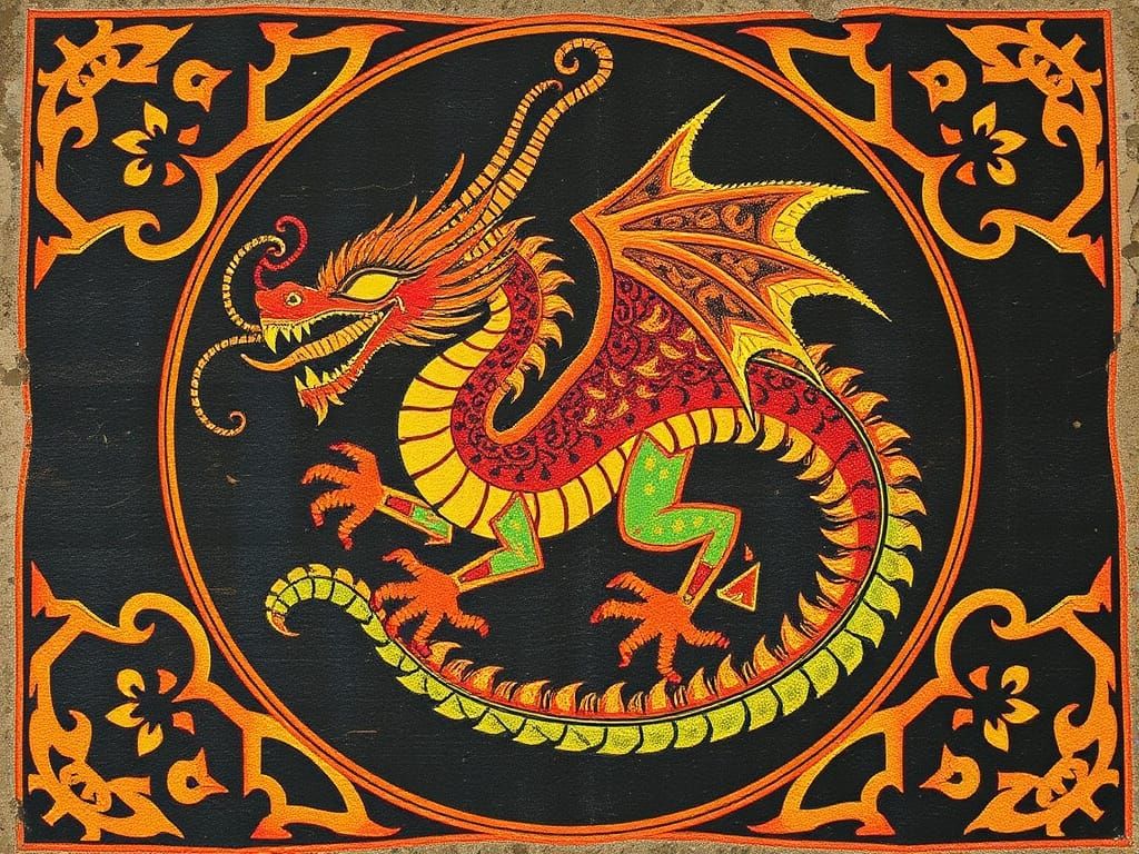 Geoglyph Dragon in Vibrant Synchromist Style