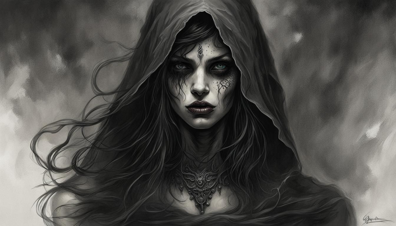 Dark Fantasy Woman's Portrait in Gothic Horror Style