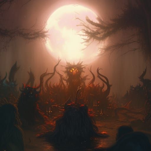 Demons Perform Dark Ritual in Hyperdetailed Fantasy Art