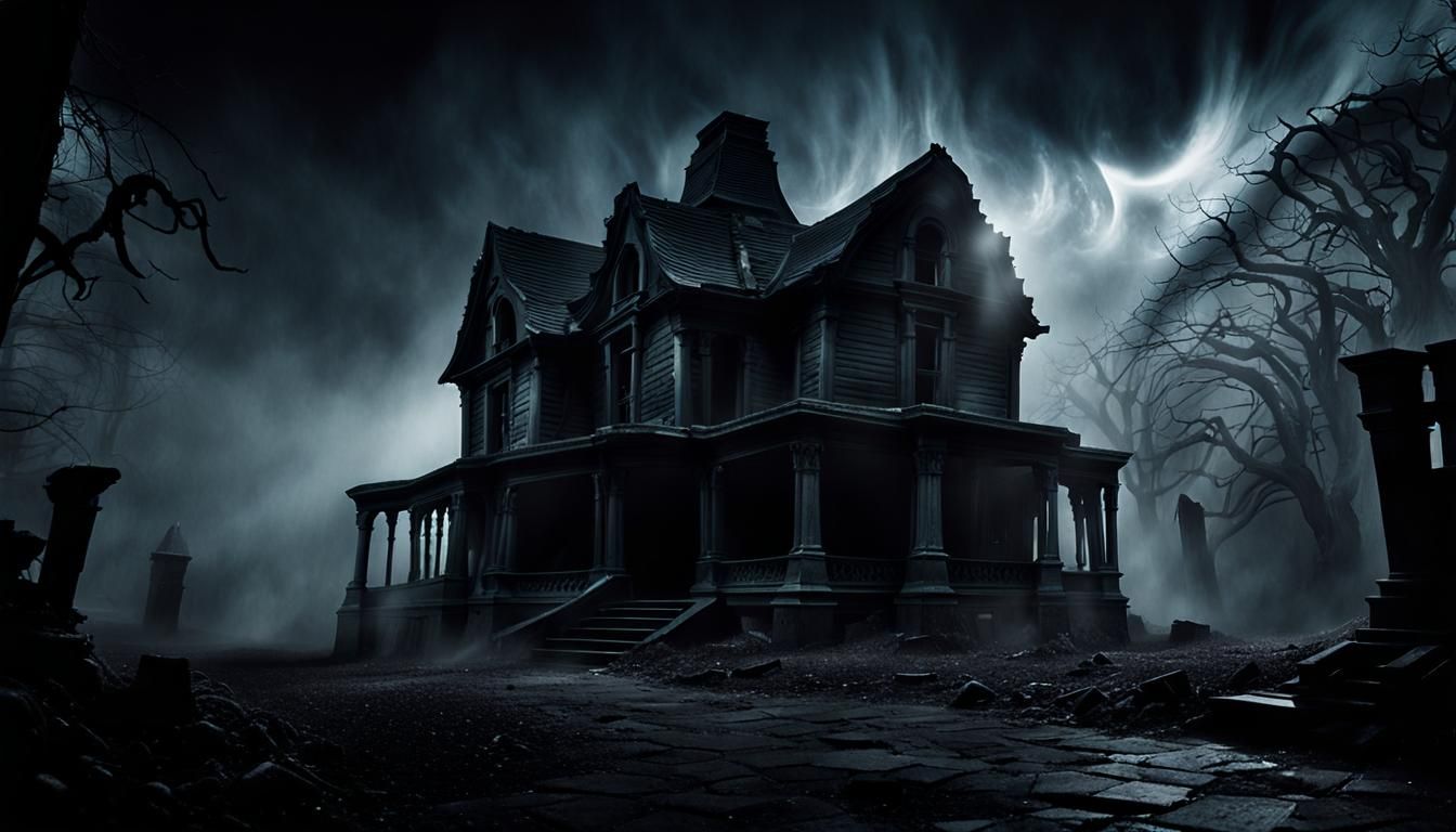 Frankenstein's Monster and Ghosts in Haunted House