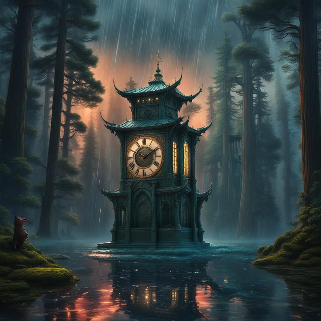 Surreal Water Dragon and Magic Clock