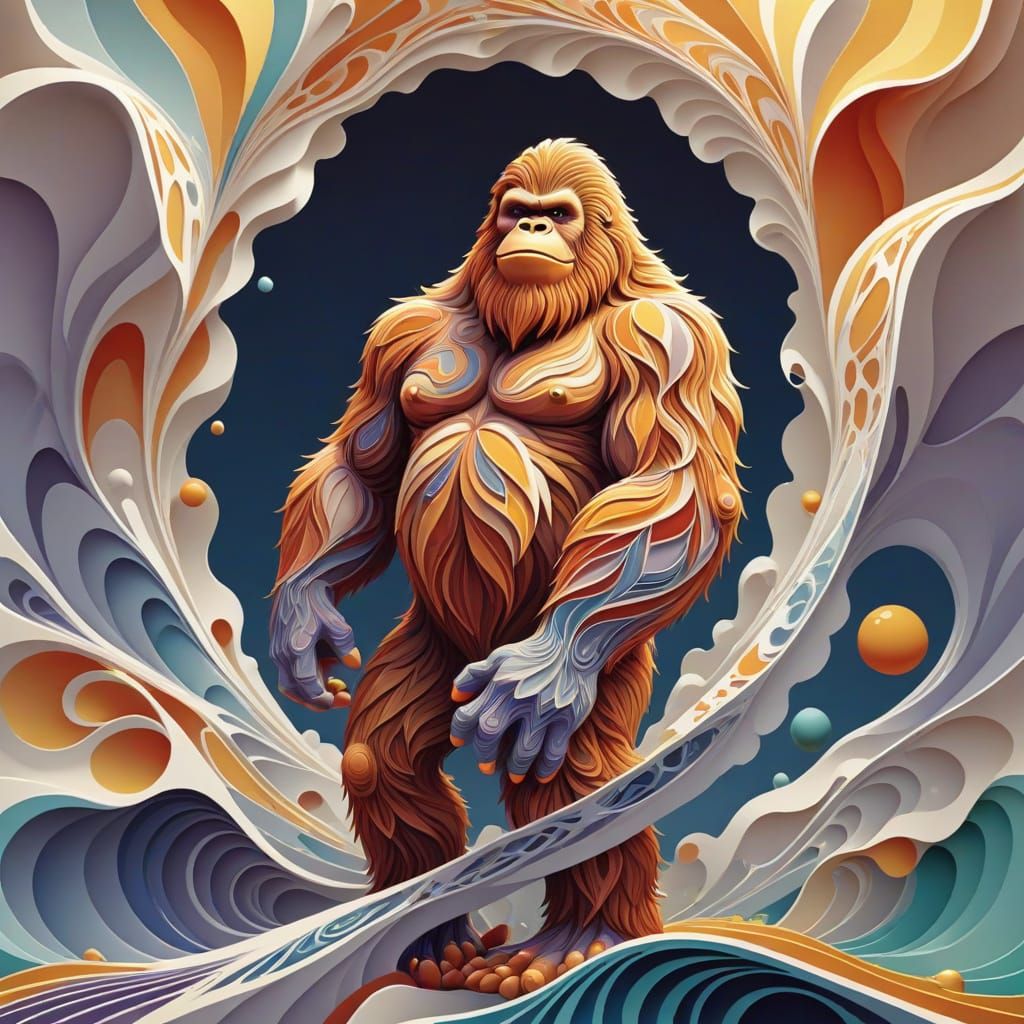Abstract Bigfoot Vector Fractal Gouache Painting