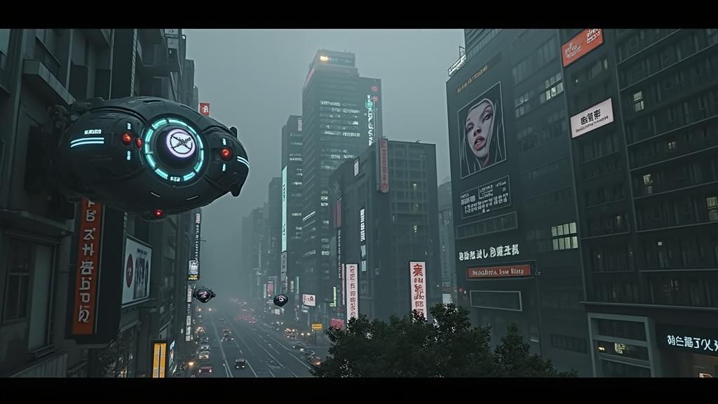 Cyberpunk Chiba City Aerial Vehicles in Neon Rain