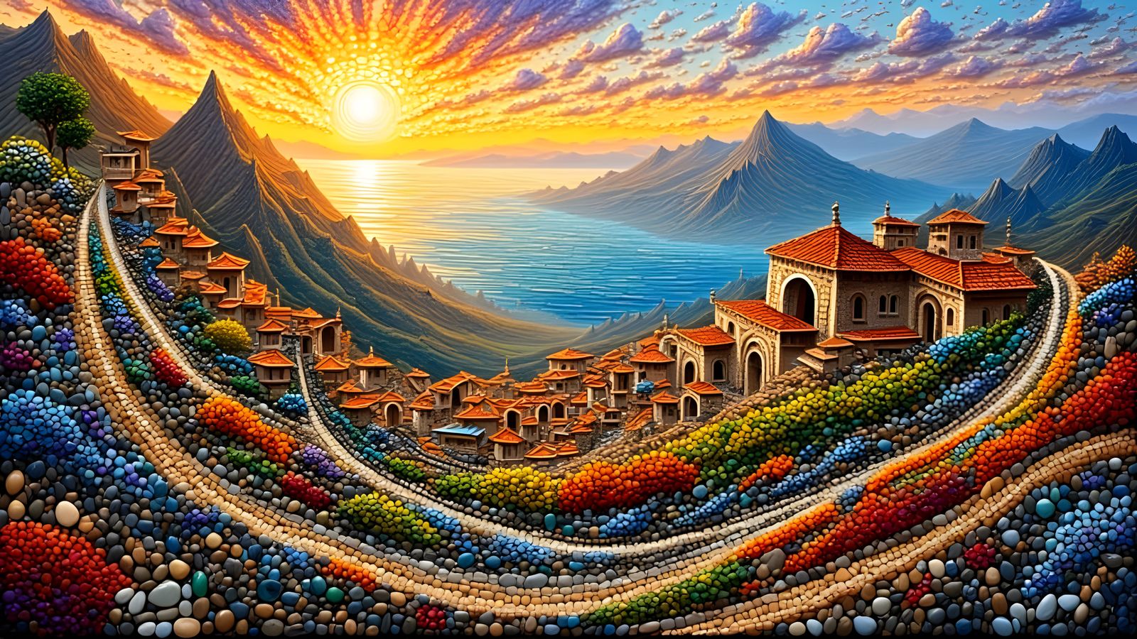 Vibrant Pompeii Mosaic in Dreamlike Style