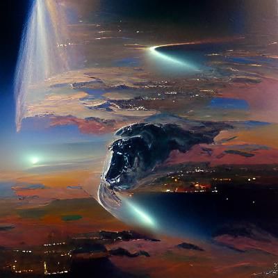 Comet in Space as Oil Painting