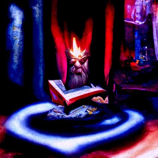 Wizard Casting Spells in Lair: Oil Painting