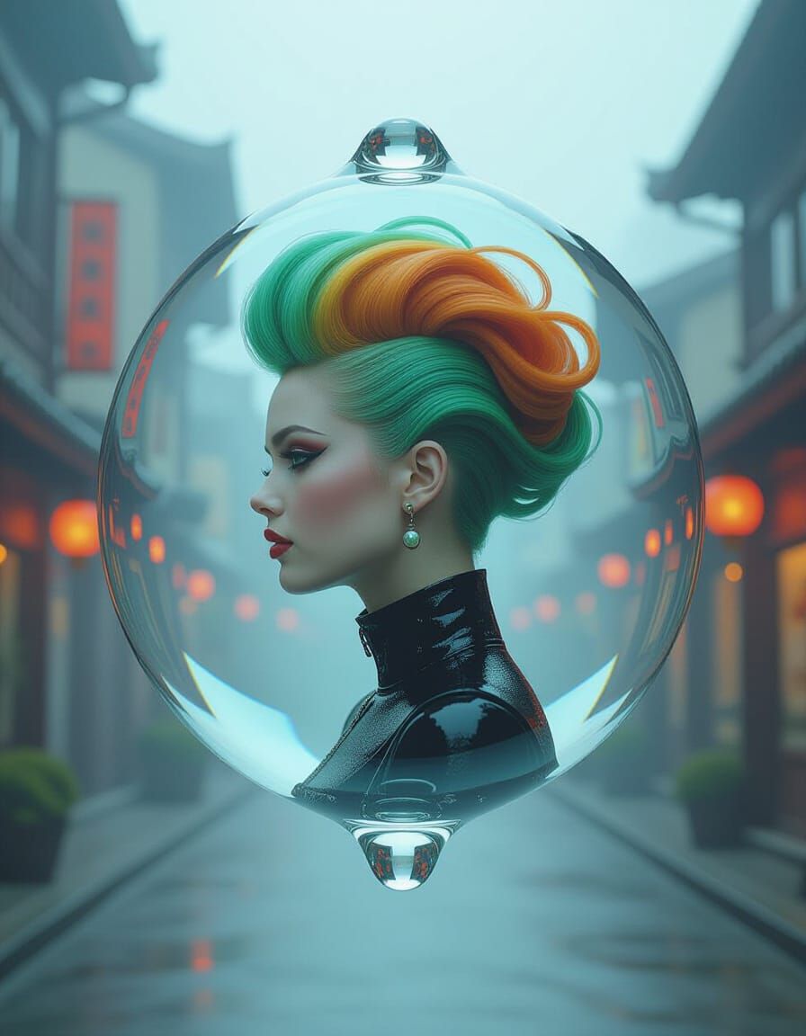 Futuristic Portrait with Neon Hairstyle in Cyberpunk Style