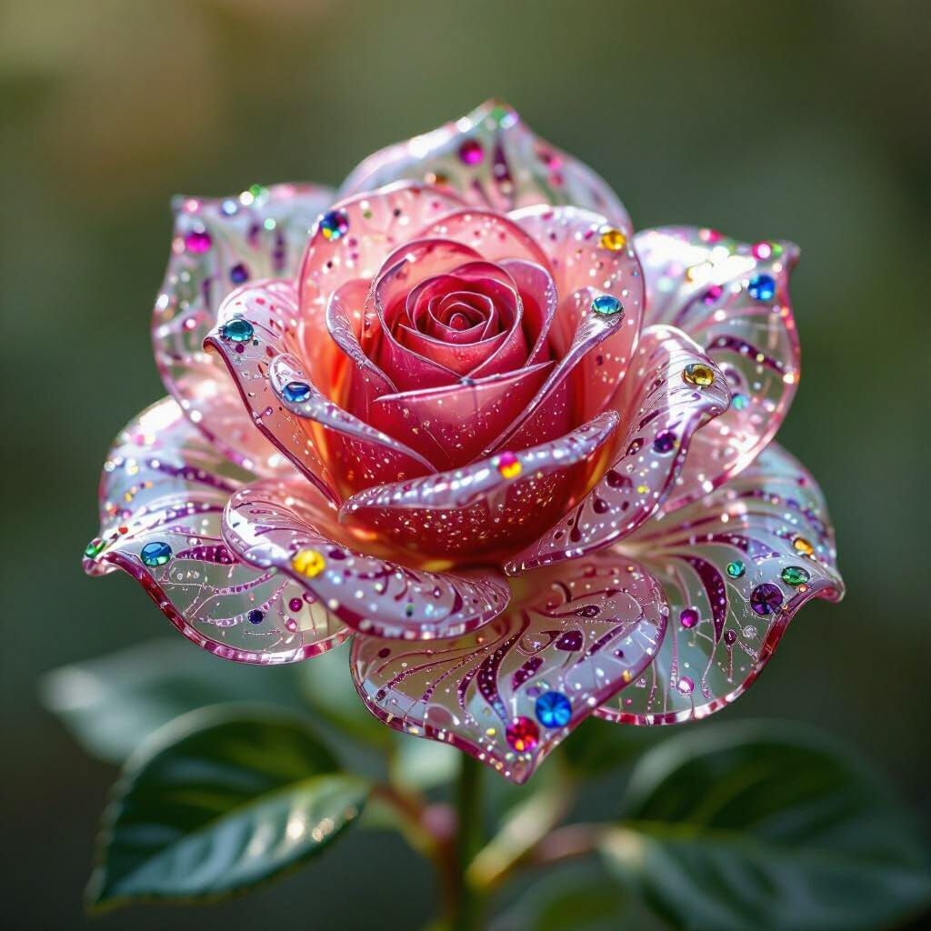 Glass Sugar Rose with Jewels, Chihuly-Inspired