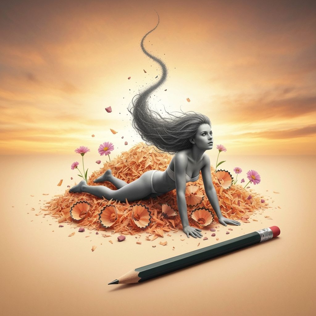 Surreal Woman Emerging From Pencil Shavings in Golden Hour