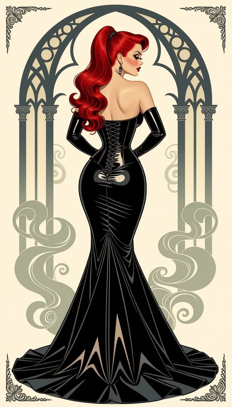 Voluptuous Gothic Woman in Vintage Pin-Up Style