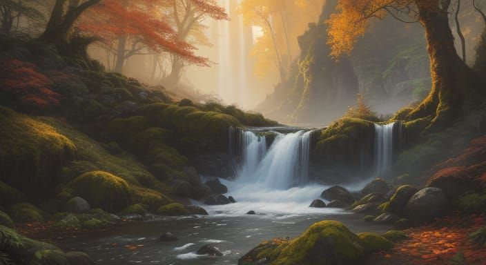 Majestic Autumn Waterfalls in Golden Hour