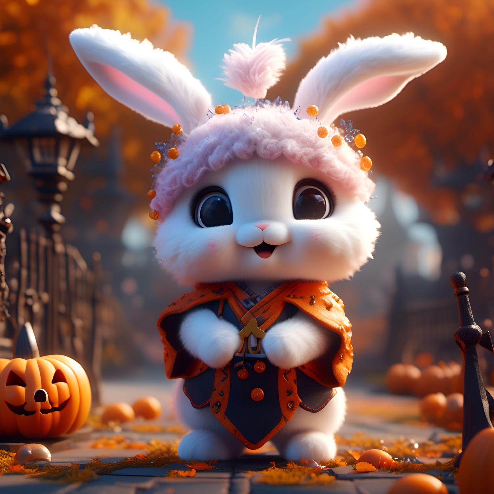 Adorable Bunny in Halloween Costume, 3D Render
