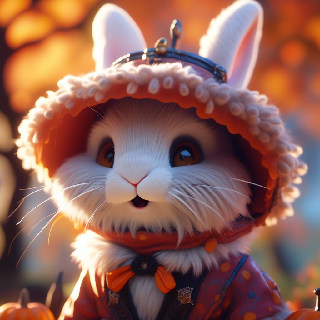Adorable Fluffy Bunny in Vibrant Halloween Costume