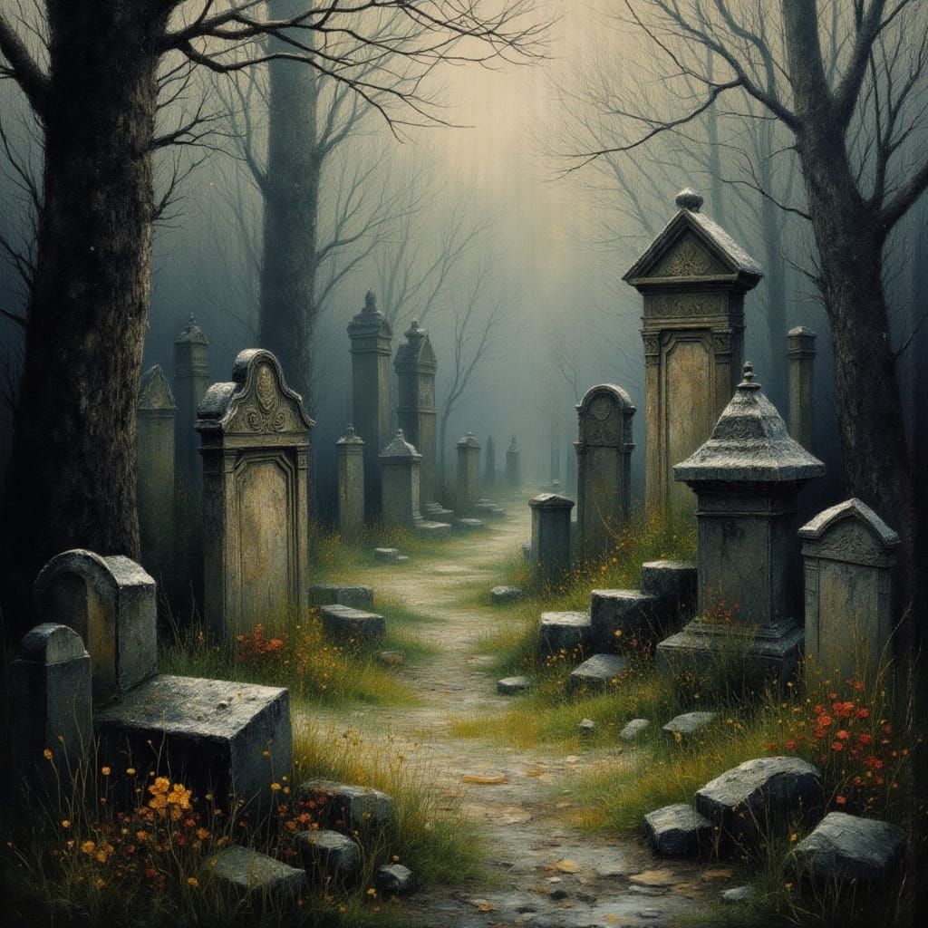 English Graveyard in Kuntsugi and Scratch Art Style