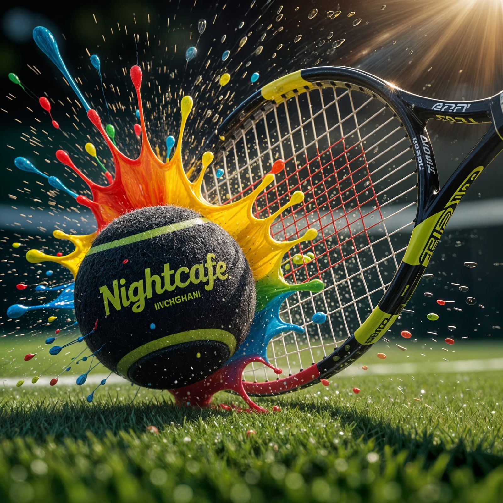 High-Speed Tennis Ball Paint Splash in Hyperrealism
