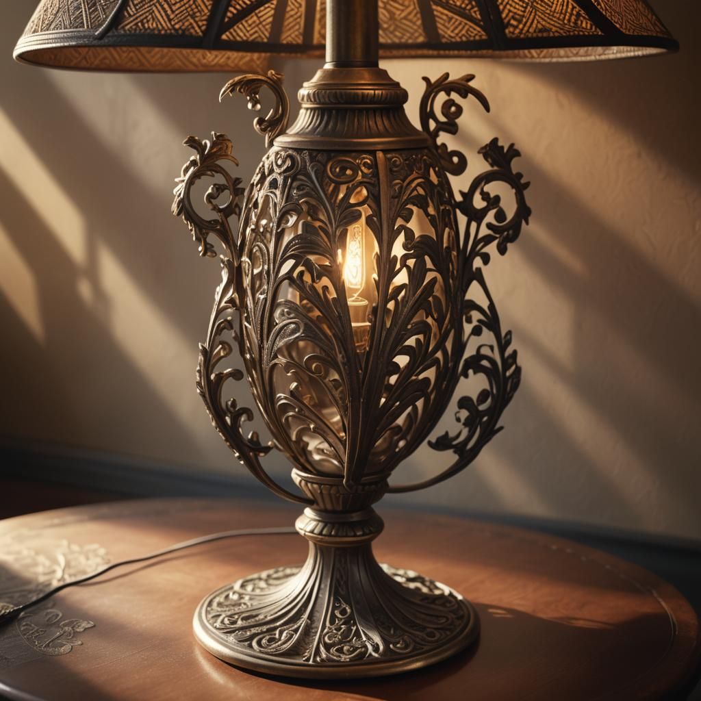 Herringbone Lamp with Glowing Filigree Details