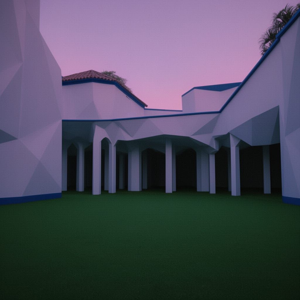 Mysterious Low-Poly Complex at Dusk