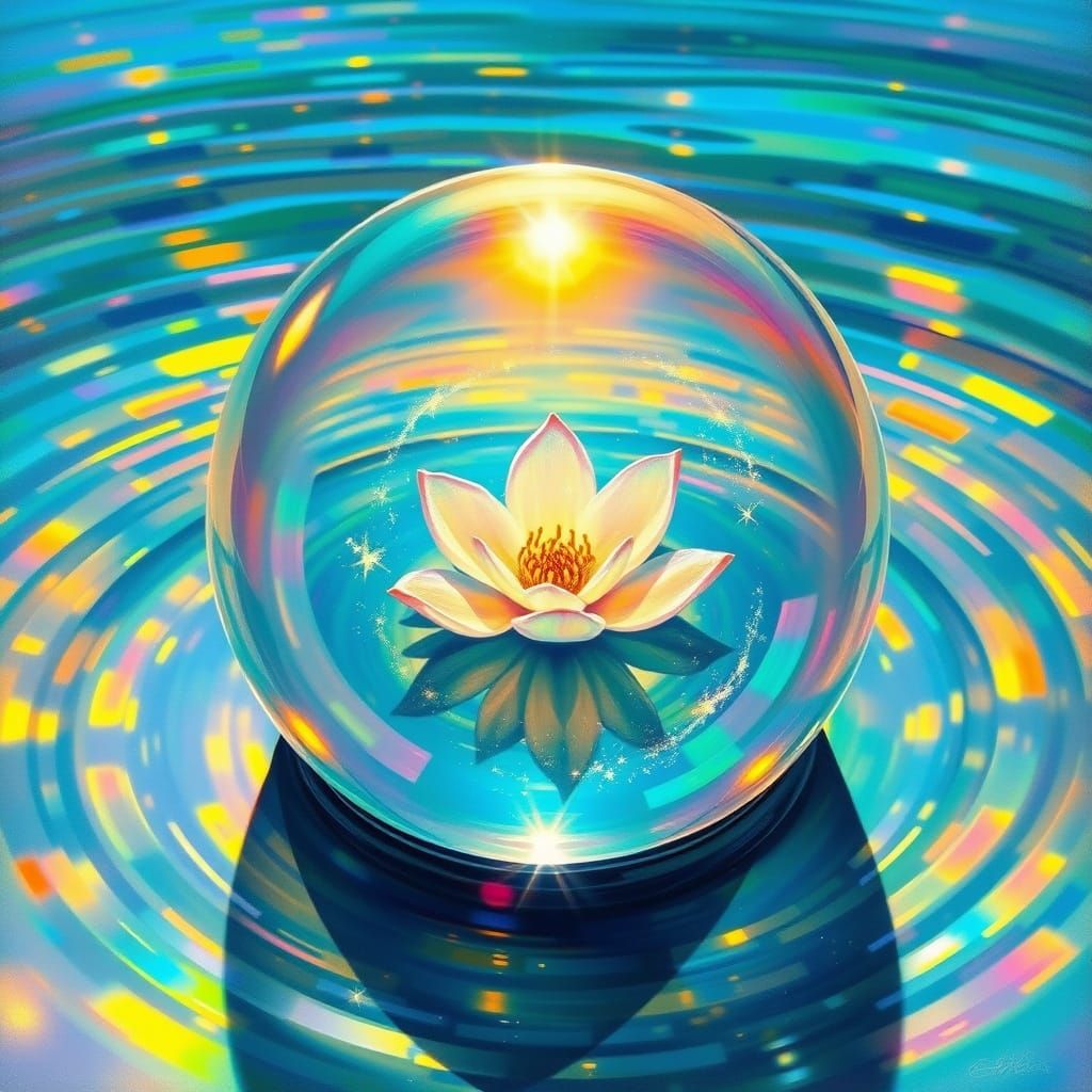 Magical Swirling Orb with Glowing Flower in Ethereal Light