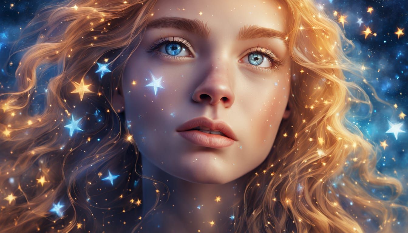 Golden Haired Woman with Stars: Fantasy Concept Art