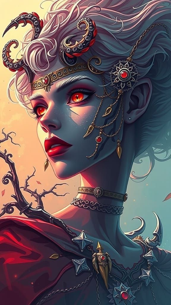 Drow Noble with Red Eyes in Dark Fantasy Style