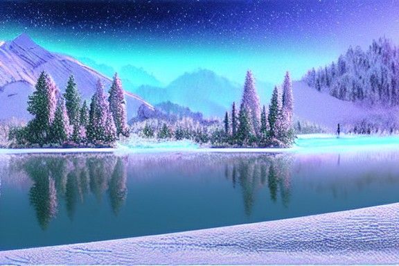 Hyperrealistic Neon Lake: Detailed Matte Painting