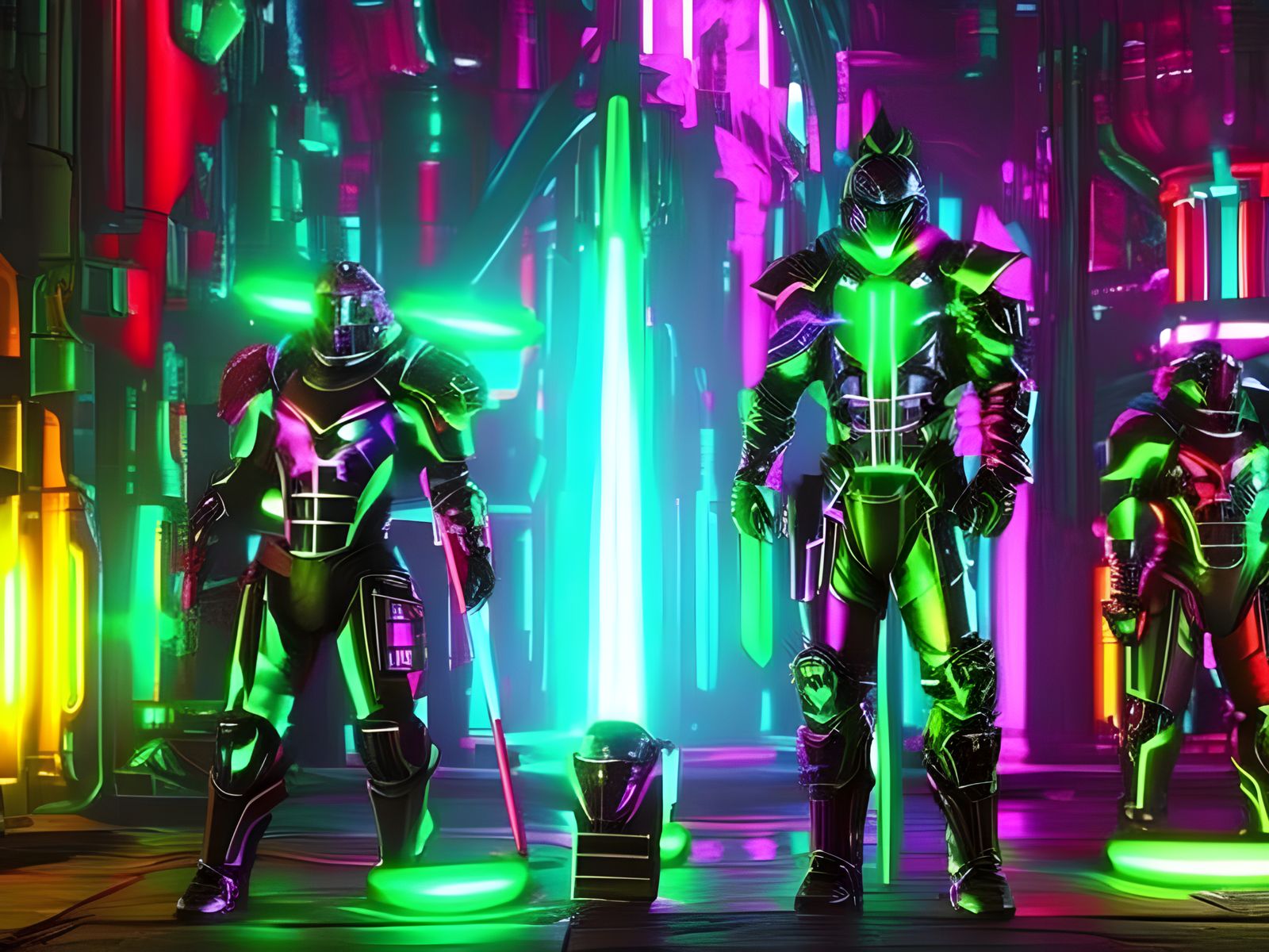 Cyberpunk Knight in Neon Armor