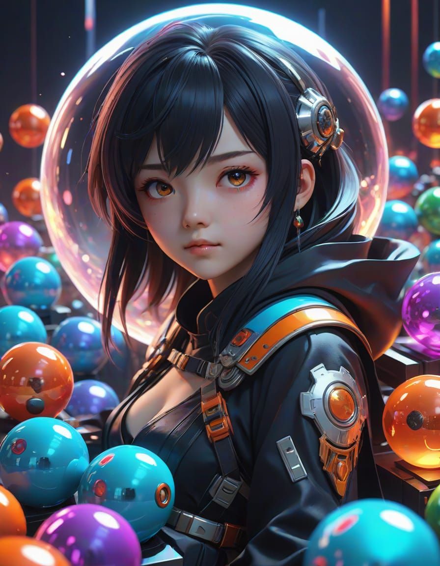 Vibrant Anime Artwork Featuring Many Glowing Magic 8-Balls