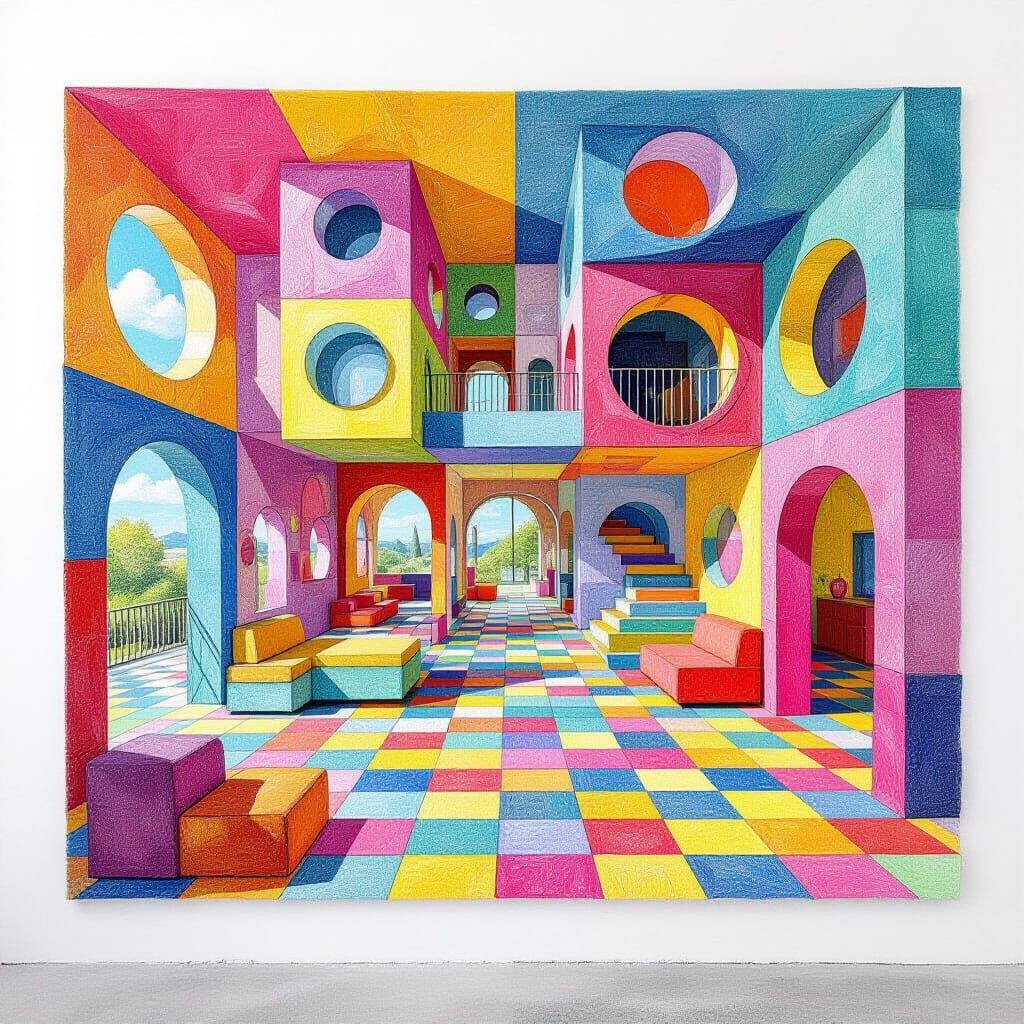 Opulent Cubist House Interior in Utopian Future