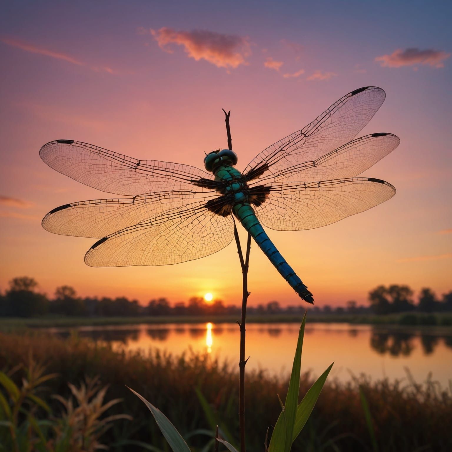 Dragonfly Silhouette with Colorful Landscape