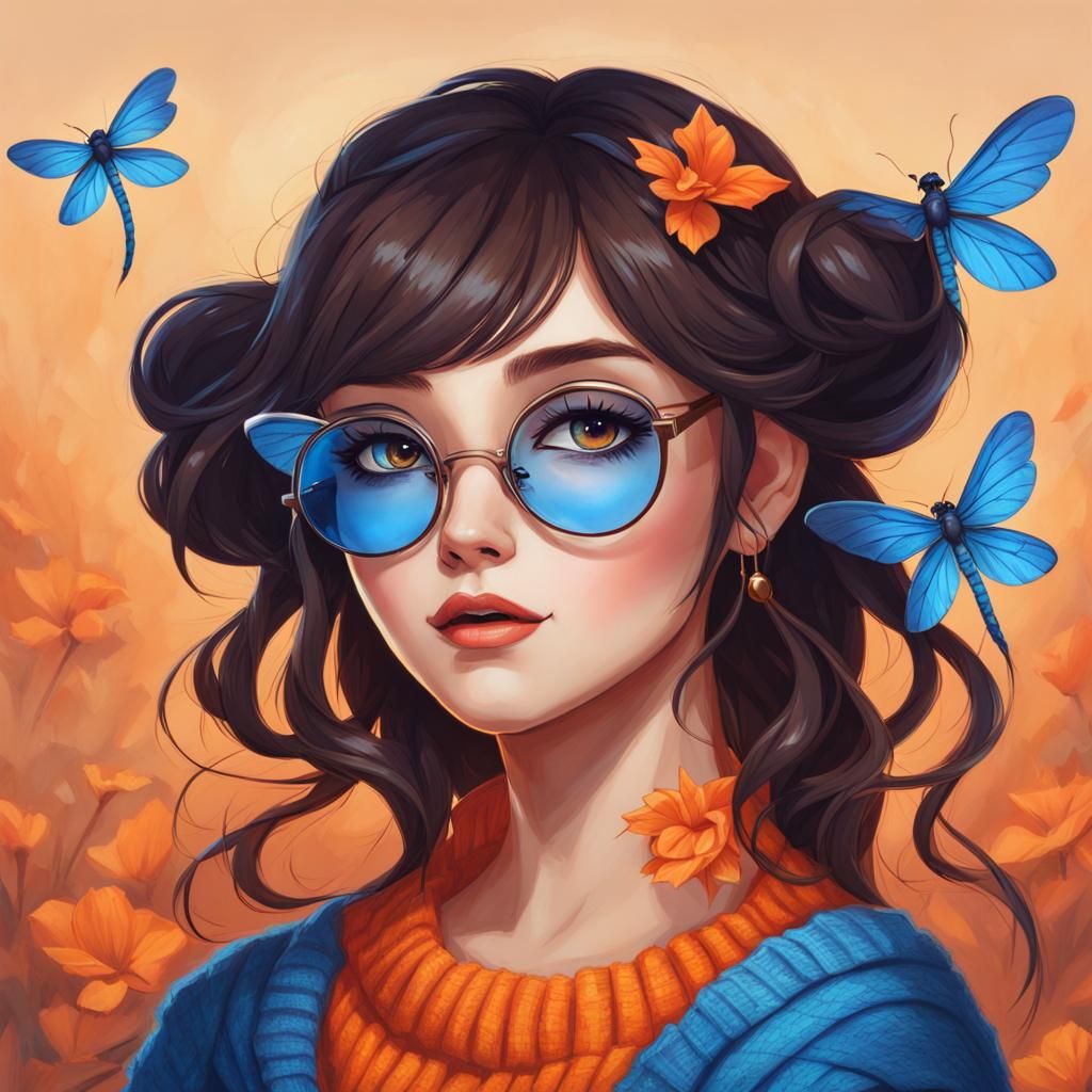 Fae with Dragonfly Wings and Orange Sweater