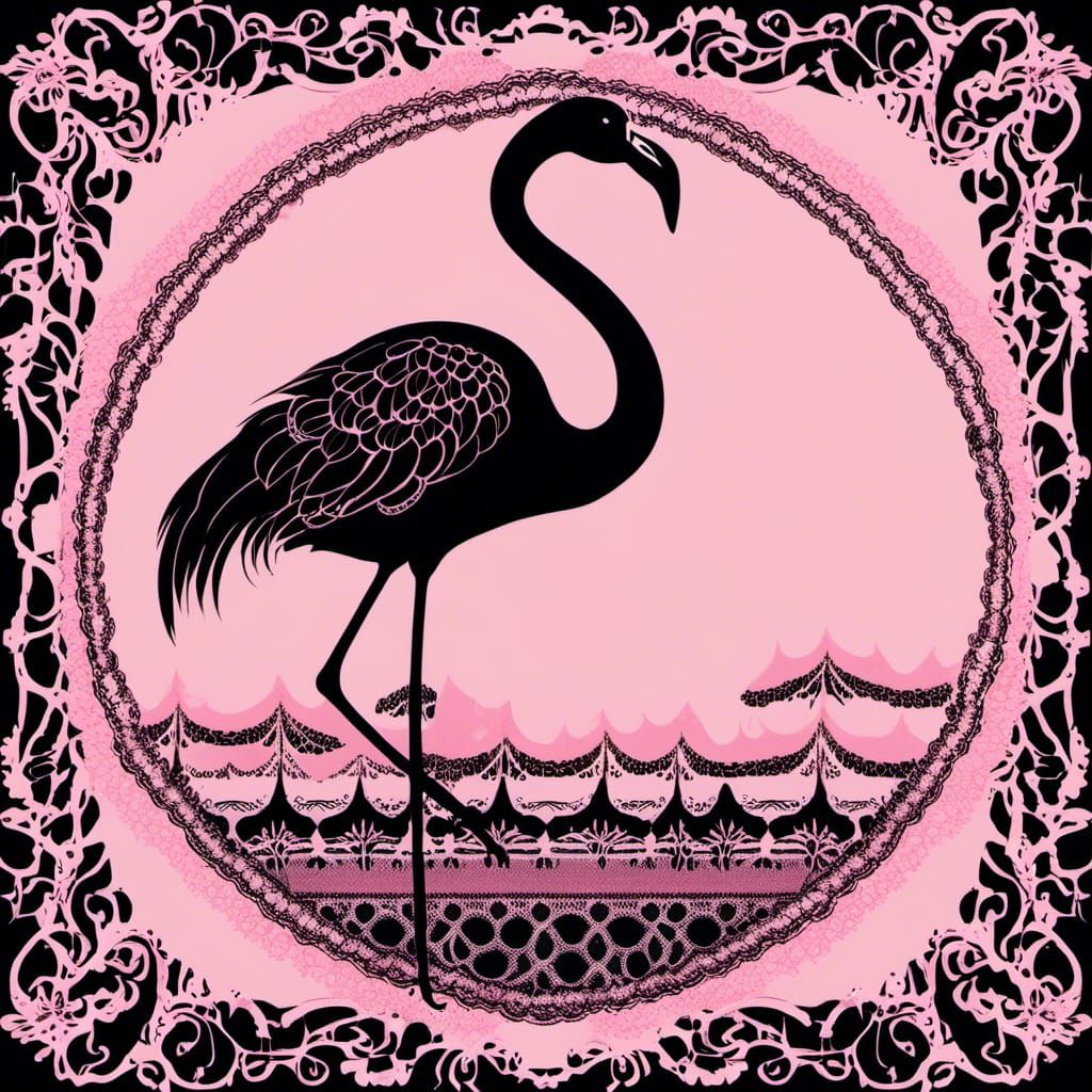 Pink Flamingo Silhouette in Lace