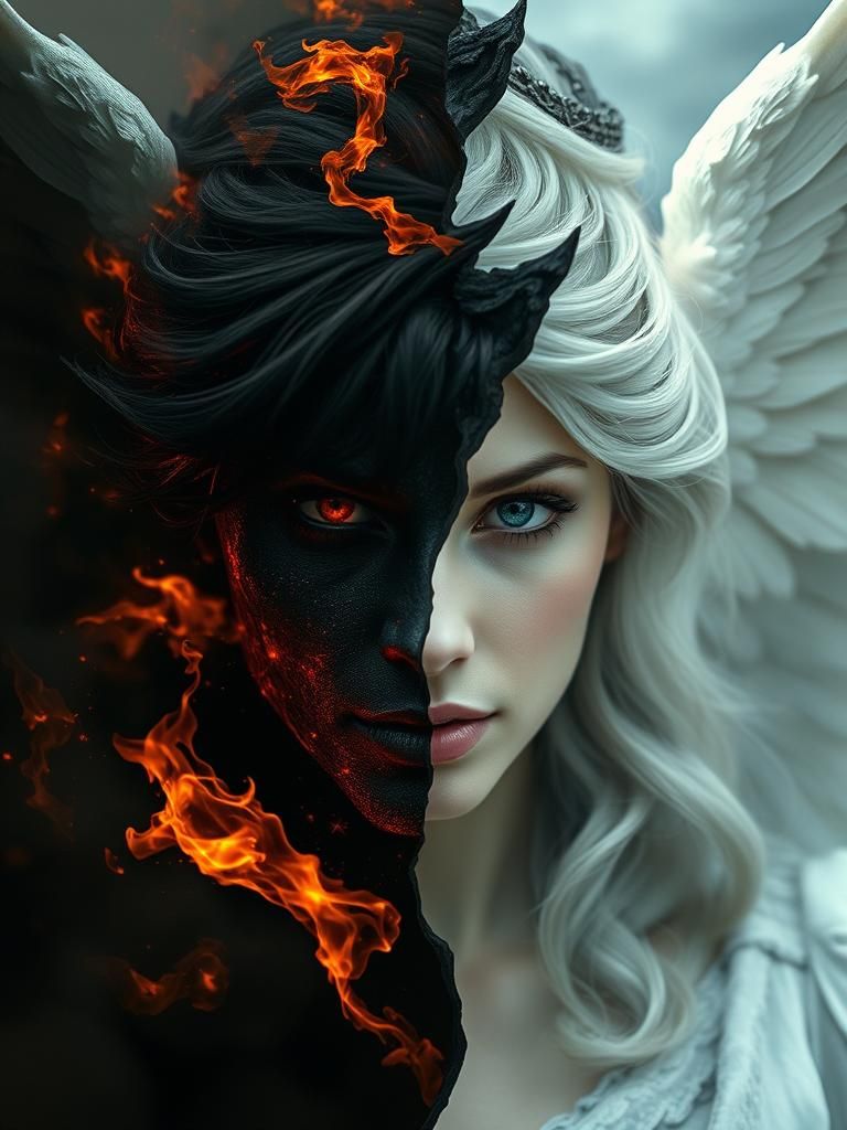 Heaven and Hell Merge: Angelic Double Exposure