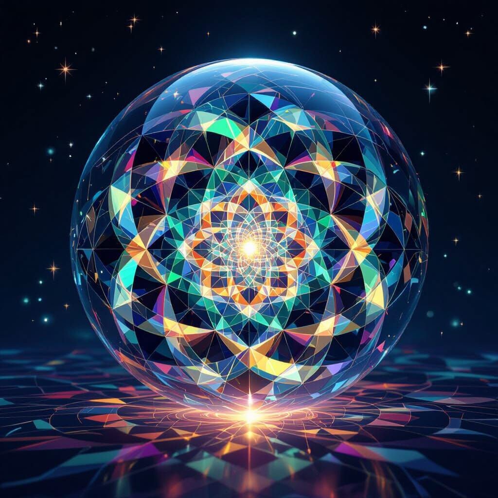 Glowing Sphere Encapsulates Geometric Kaleidoscopic Vortex
