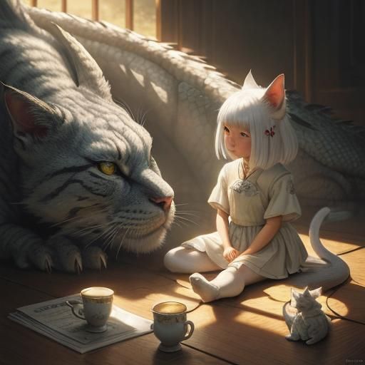 Girl, Dragon, and Gremlins: A Chiaroscuro Painting