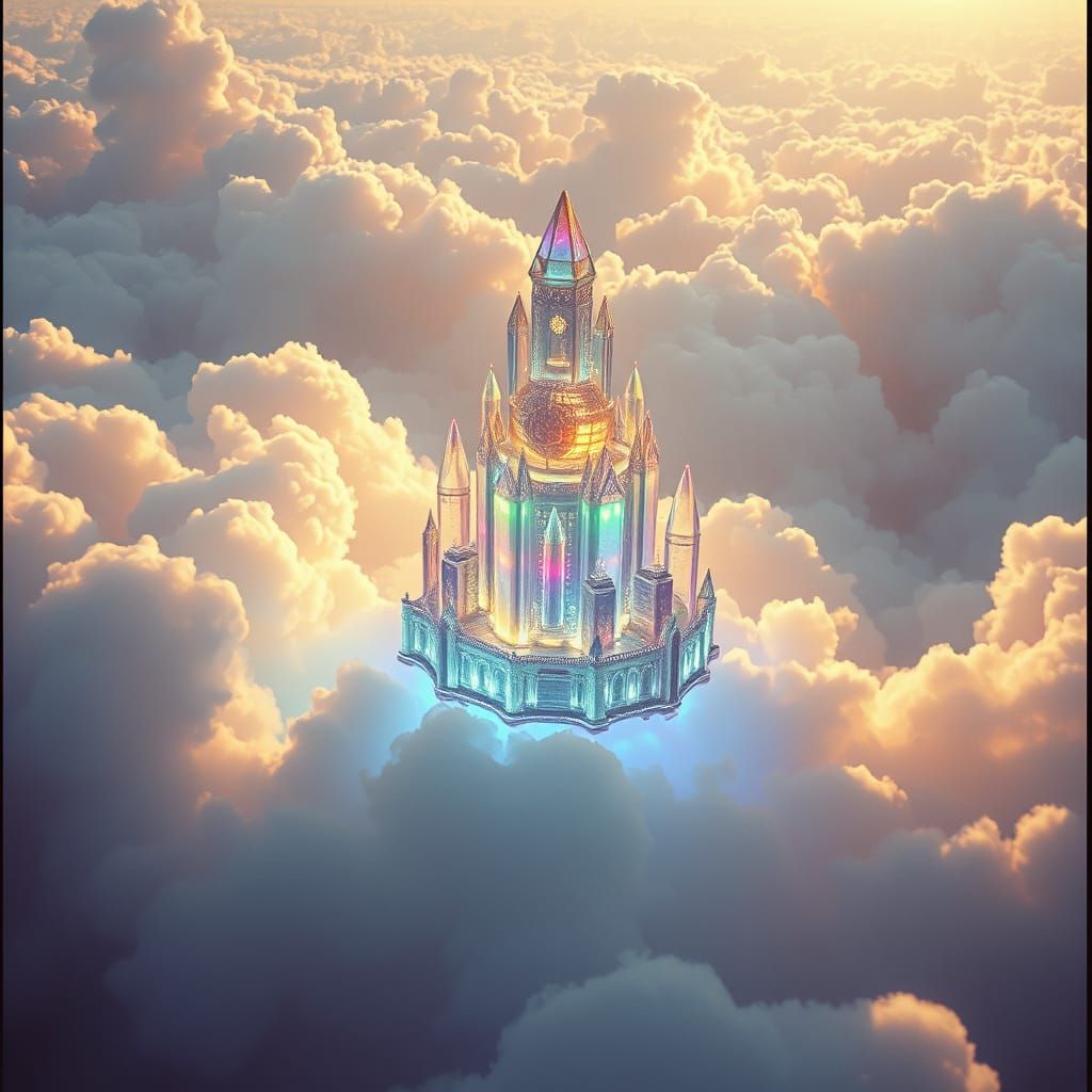 Floating Crystal City Shimmers in Rainbow Light