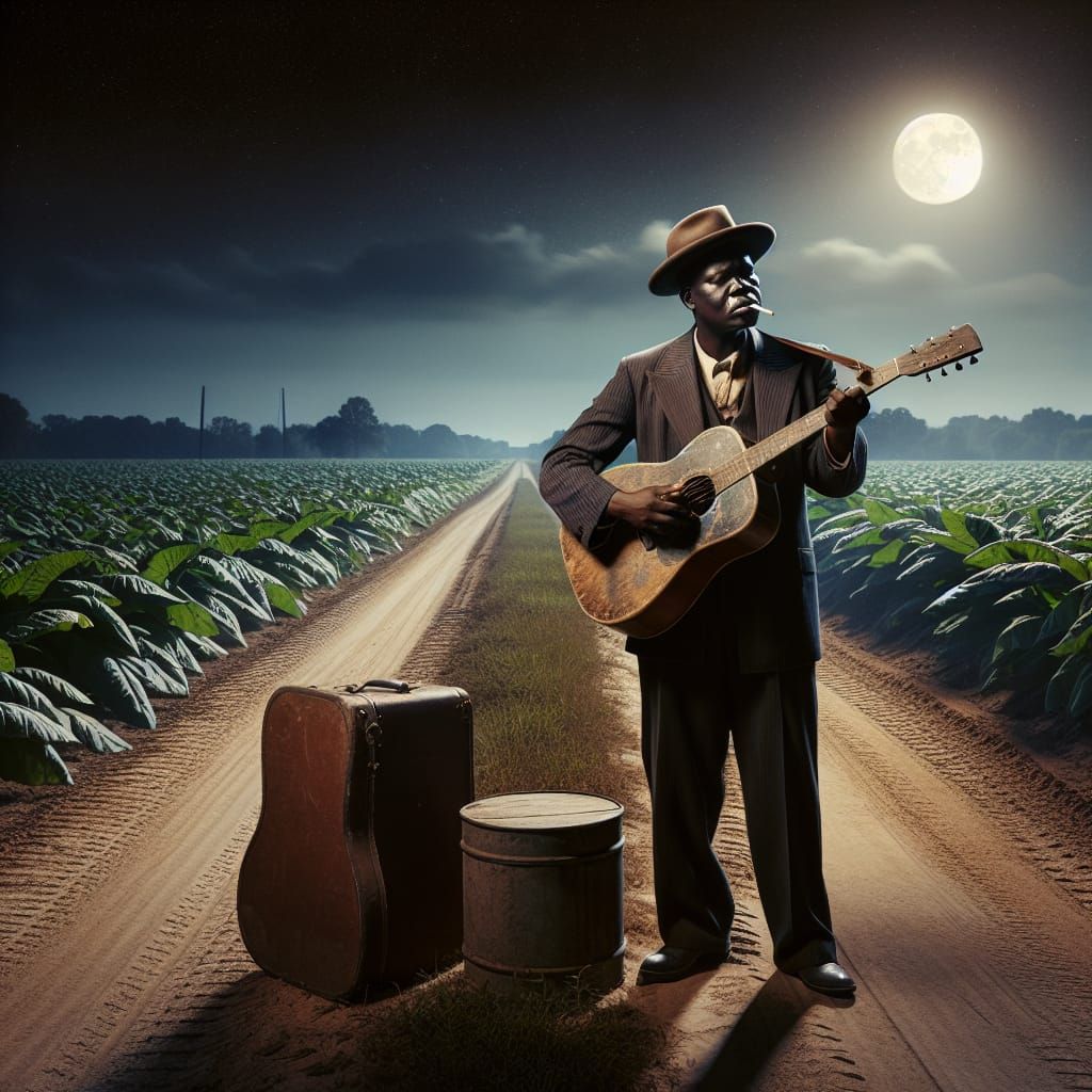 Blues Guitarist at Midnight Crossroads