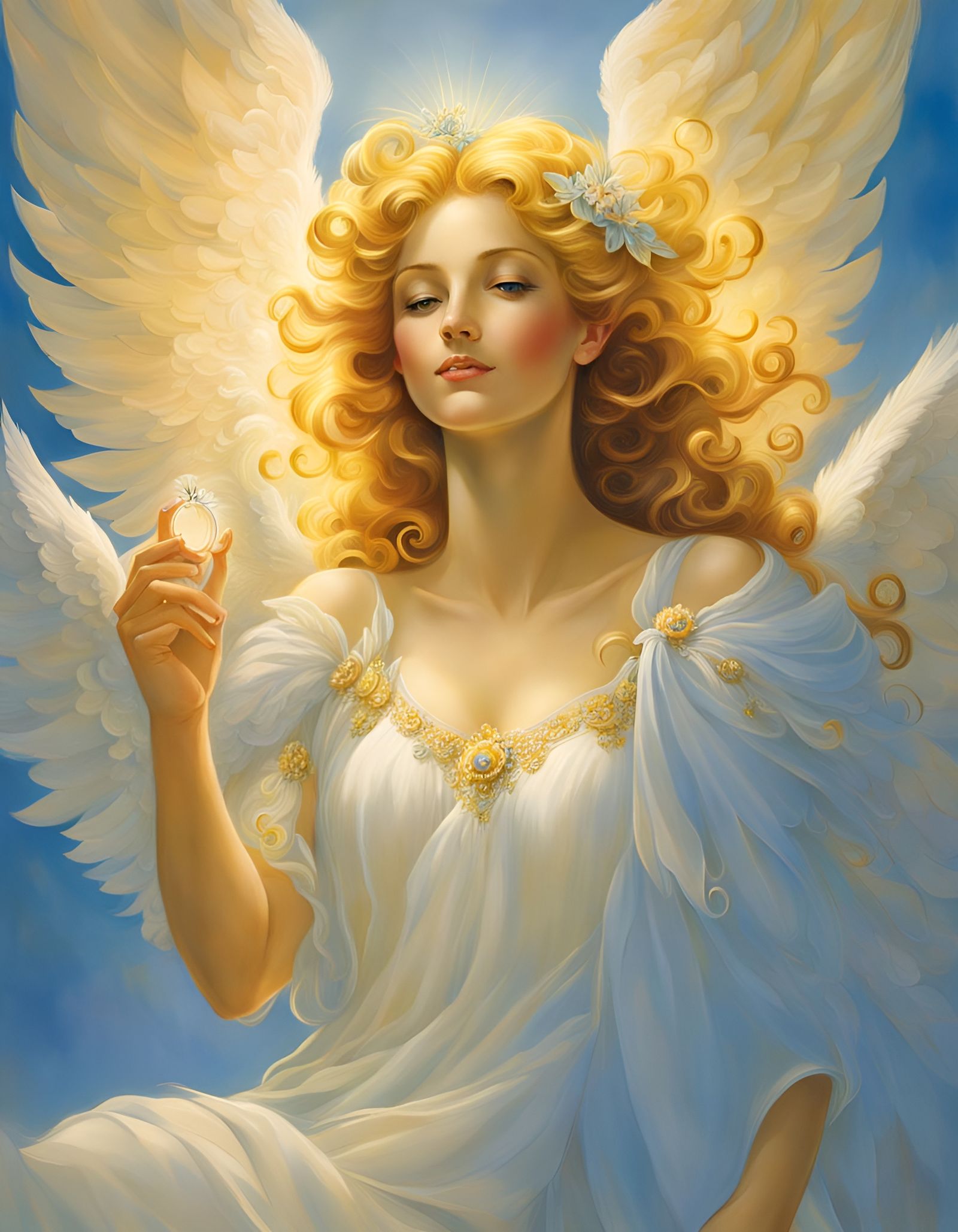 Smiling Angel with Gossamer Wings in Heaven