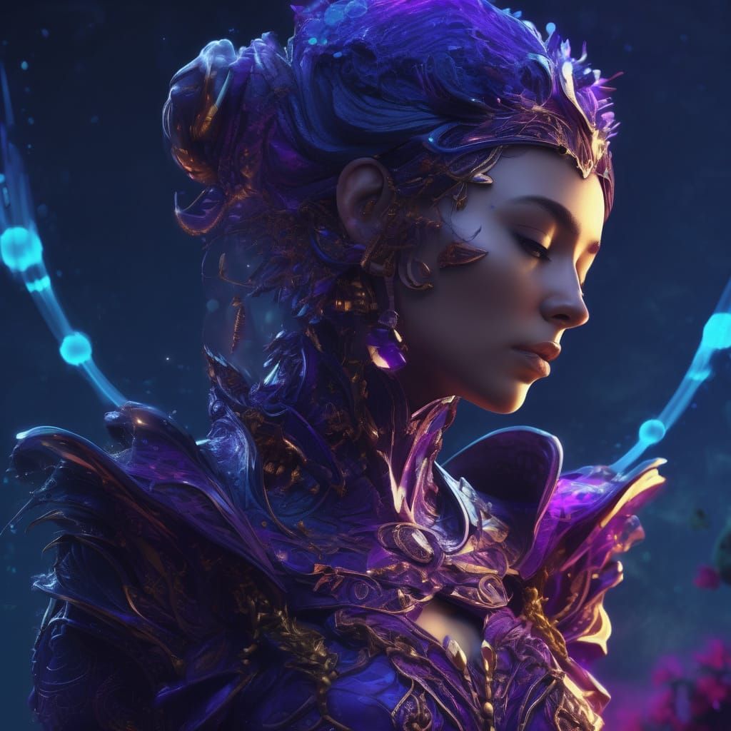 Dark Fantasy Figure Emerges from Cocoon, Glowing Fireflies