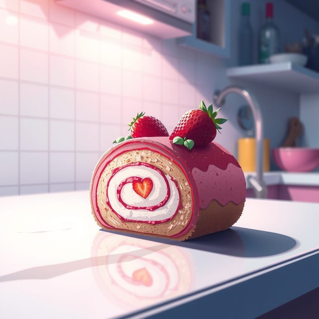Strawberry Cake Roll in Studio Trigger Anime Style