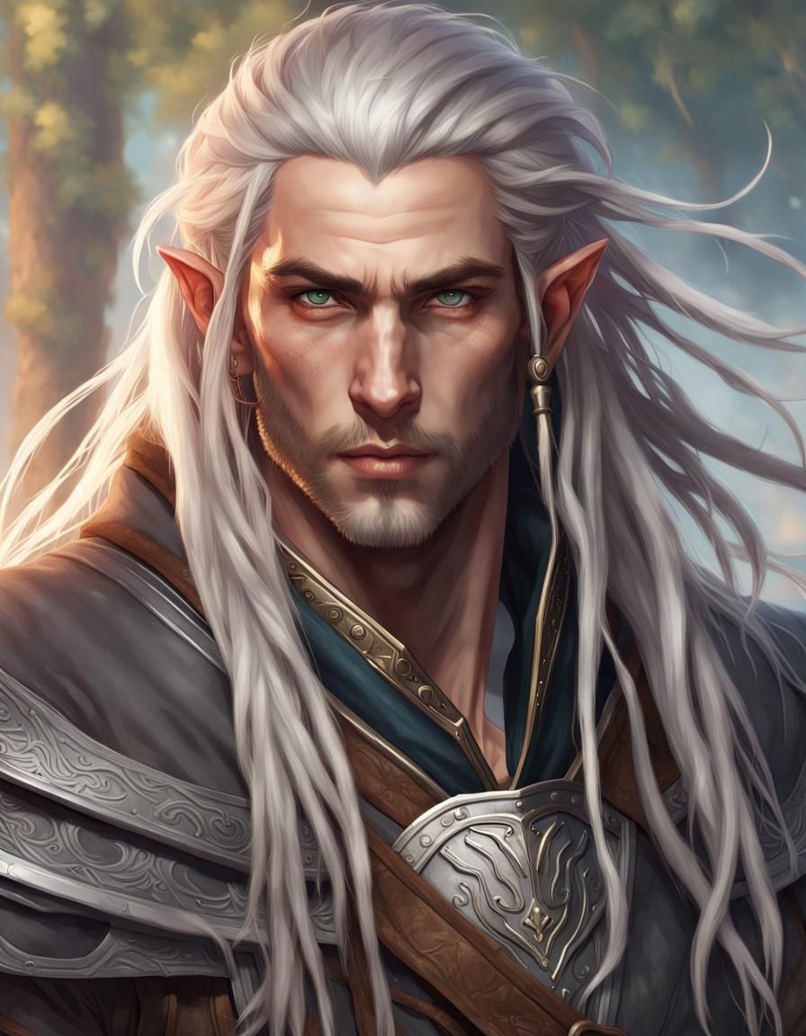 High Elf Rogue Portrait in Hyperdetailed Style