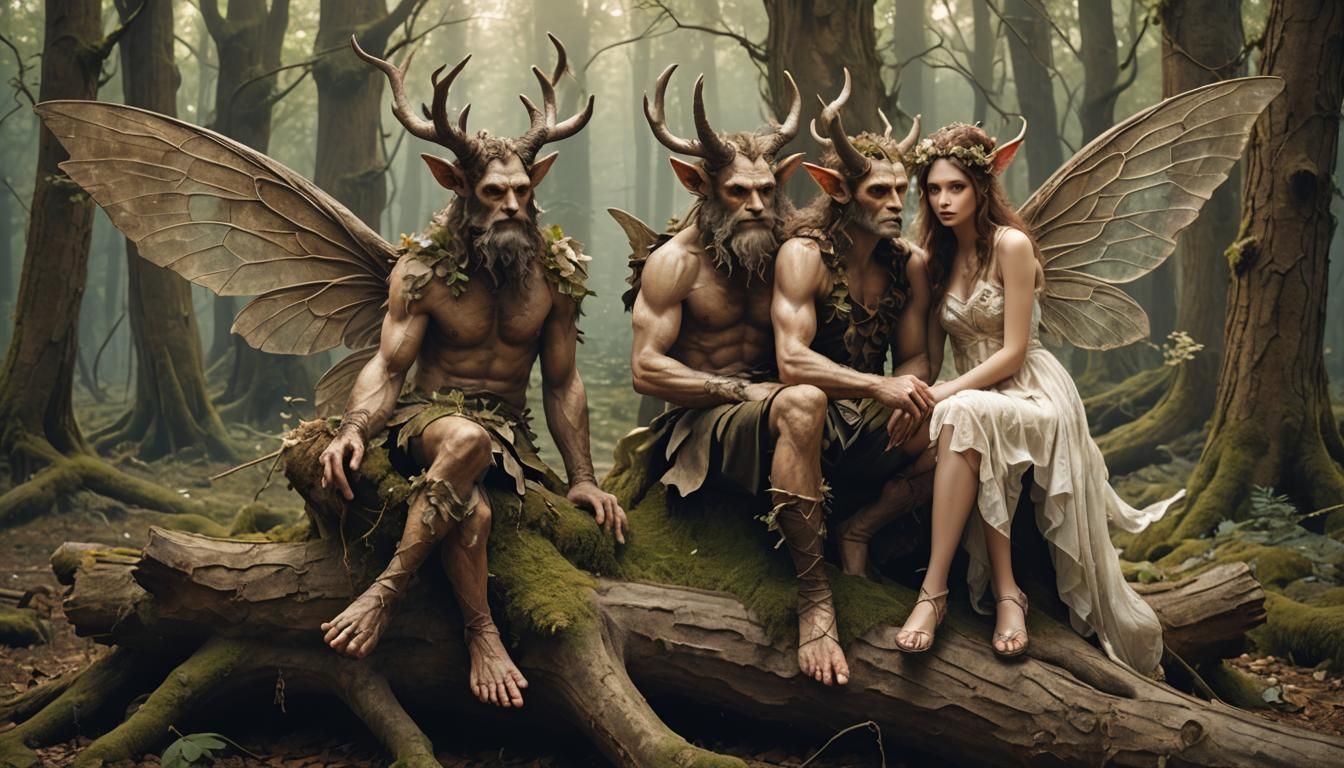 Satyr and Fairy in Enchanted Forest