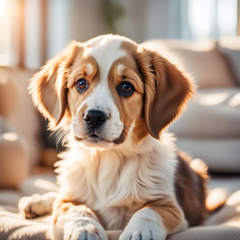 Charming Puppy Portrait in Family Living Room