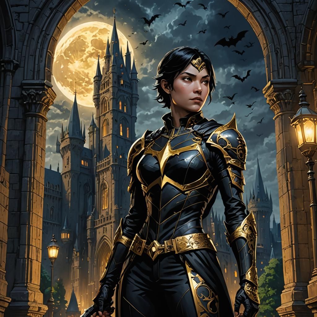 Cassandra Cain in Ornate Armor at Gothic Castle