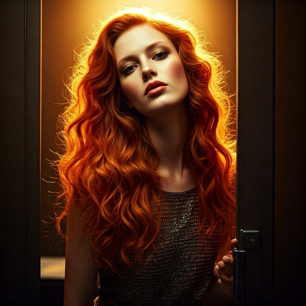 Glowing Woman in Luxurious Bathroom Cubicle