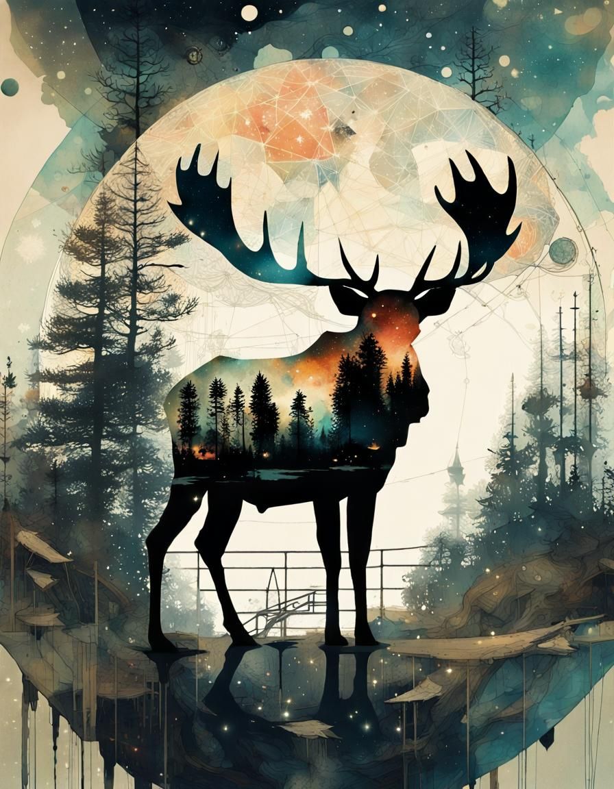 Galaxy Merges Into World: Double Exposure Art