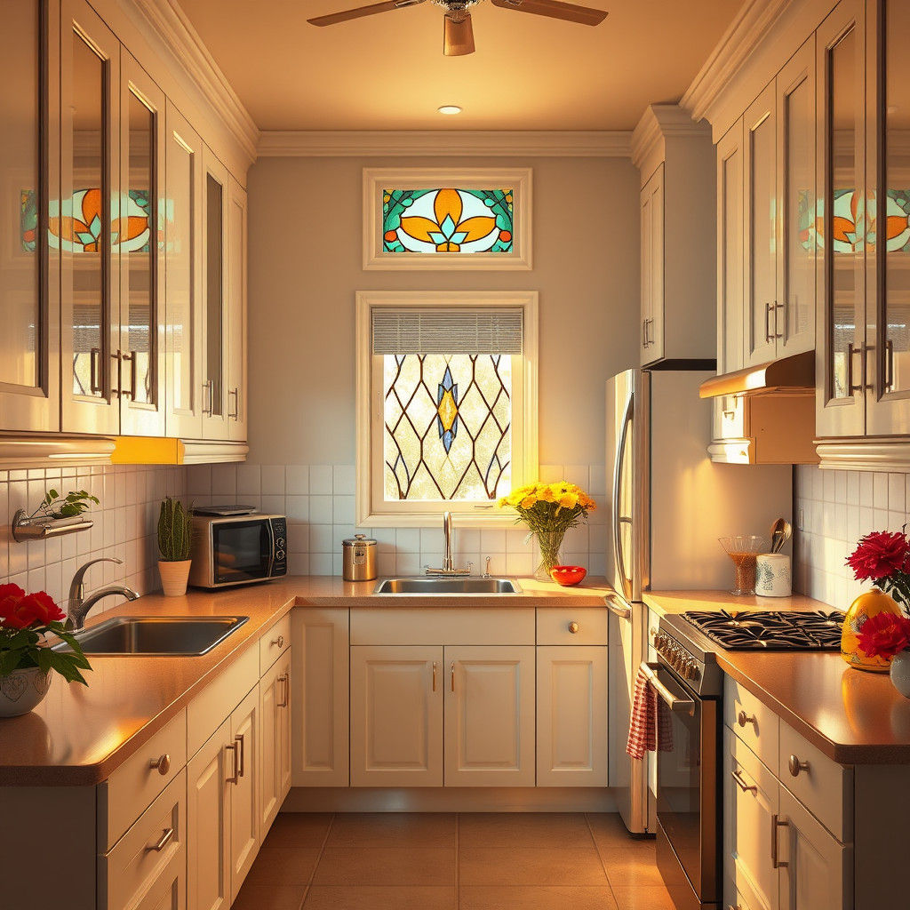 Retro American Kitchen in Beige and White Tones