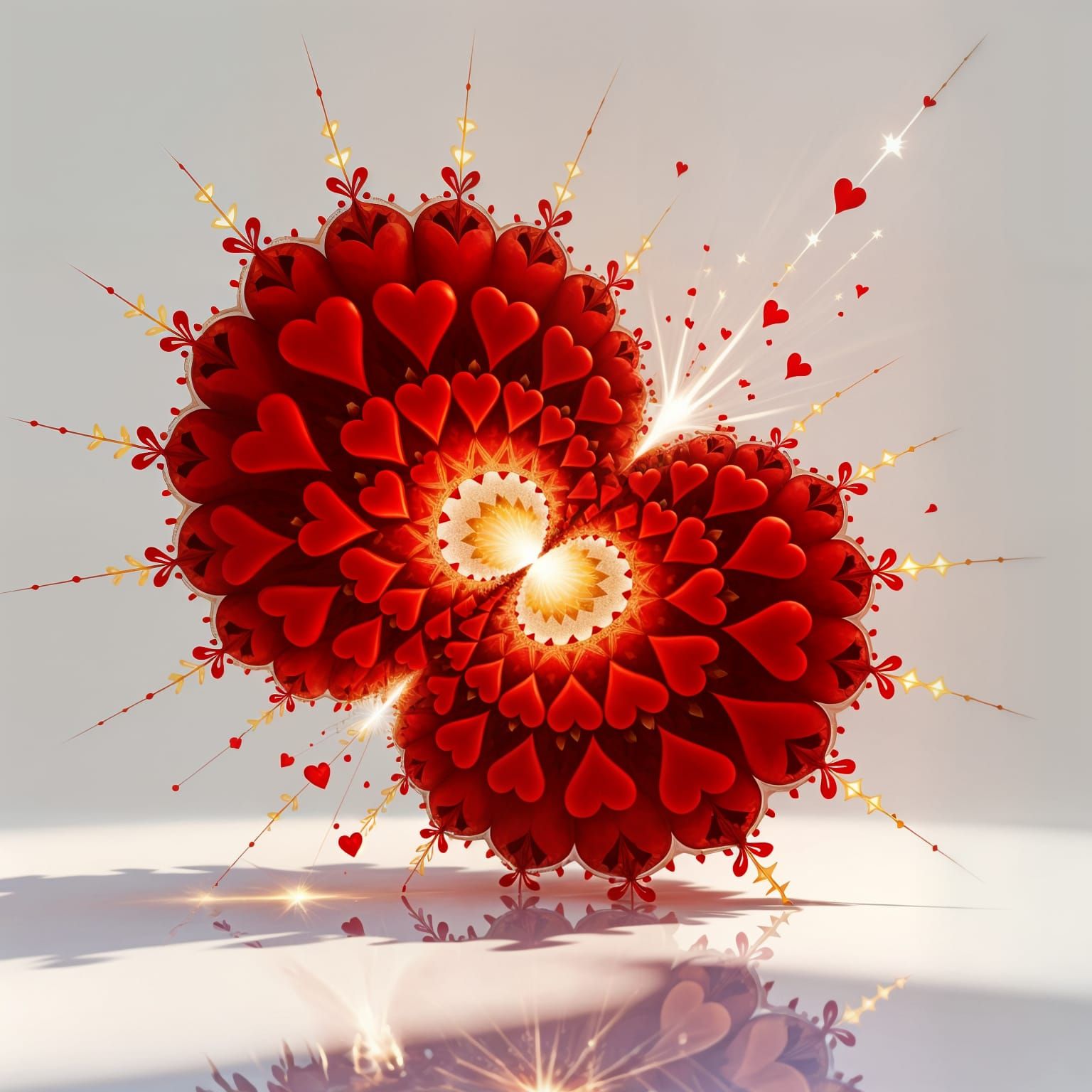 Intricate Fractal Heart Art with Gold Sparks and Sunlight