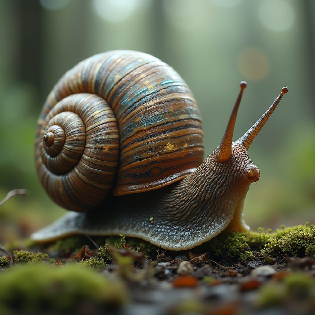 Clockwork Snail in Dreamscape: A Digital Art