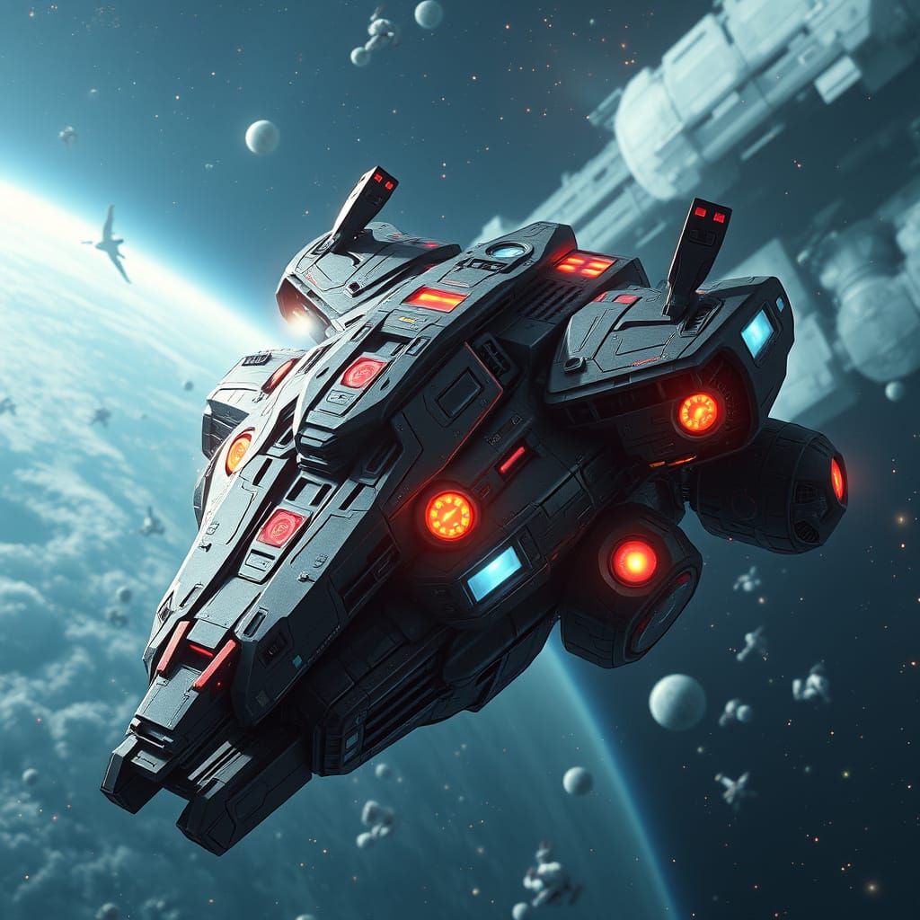 War Machine Floating Ethereally in Space